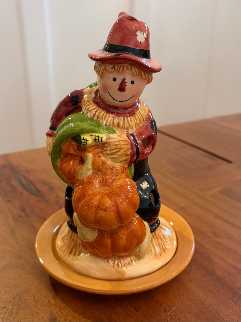 Vtg Russ Berrie Harvest Homecoming Ceramic Scarecrow Tea Light Candle Holder 7"